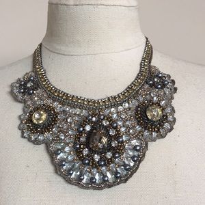 Chico’s beaded bib necklace gold and metal